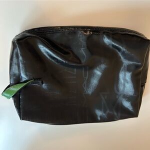 MAC Cosmetics Black Makeup Bag Clutch Pouch Small Green Lining Zipper Closure